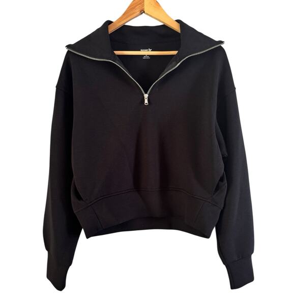 Old Navy Tops - Old Navy Active Black Bounce Fleece 1/4 Zip Cropped Pullover Sweatshirt Size XS